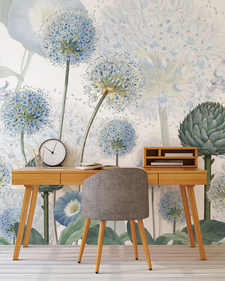 botanical mural in home office