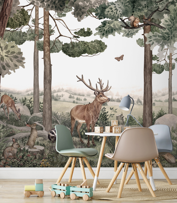 kids forest mural in playroom