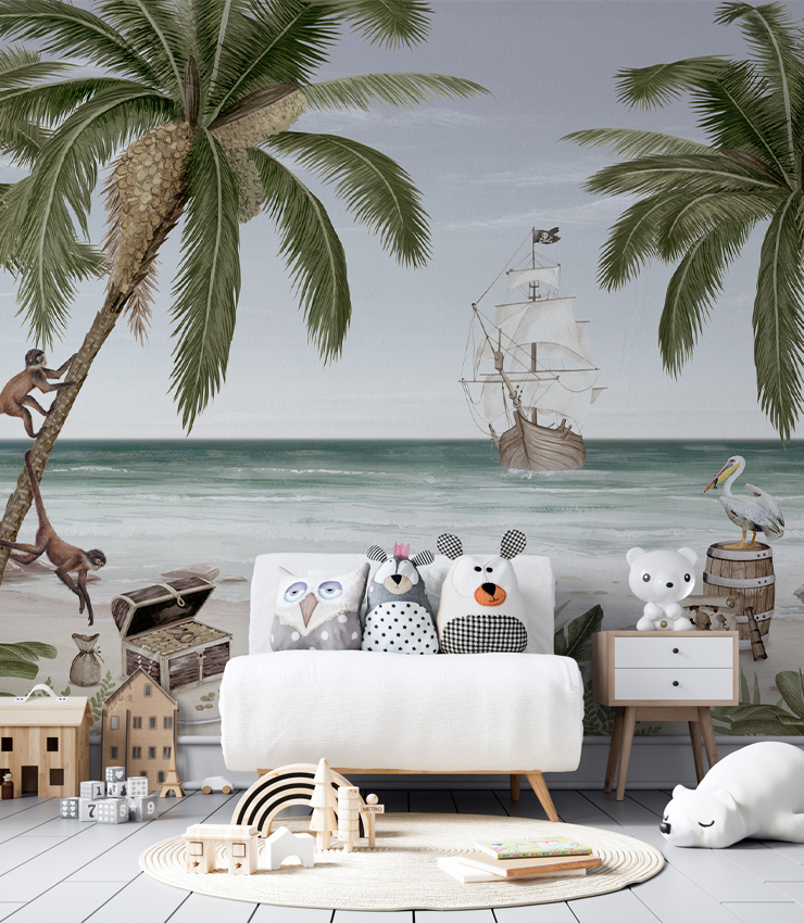 pirate mural in childrens playroom bedroom